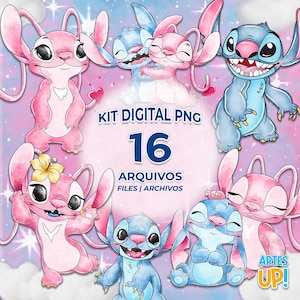 Pakiet clipartów PNG Stitch i Angel | Cyfrowy zestaw PNG Stitch i Angel Clipart