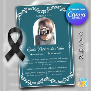 Modelo de cartão funerário para impressão | Modelo editável de cartão de oração fúnebre
