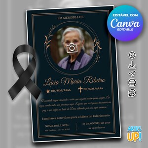 Modelo de cartão funerário para impressão | Modelo editável de cartão de oração fúnebre