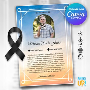 Modelo de cartão funerário para impressão | Modelo editável de cartão de oração fúnebre