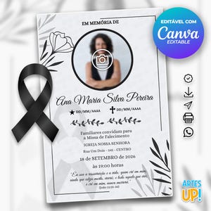 Modelo de cartão funerário para impressão | Modelo editável de cartão de oração fúnebre