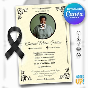 Modelo de cartão funerário para impressão | Modelo editável de cartão de oração fúnebre