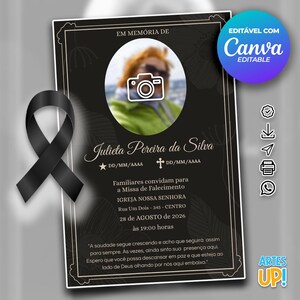 Modelo de cartão funerário para impressão | Modelo editável de cartão de oração fúnebre