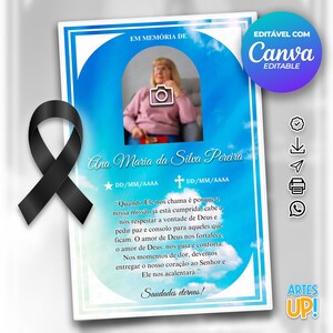Modelo de cartão funerário para impressão | Modelo editável de cartão de oração fúnebre