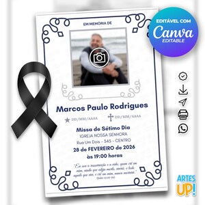 Modelo de cartão funerário para impressão | Modelo editável de cartão de oração fúnebre