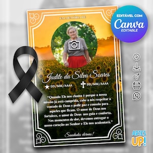 Modelo de cartão funerário para impressão | Modelo editável de cartão de oração fúnebre