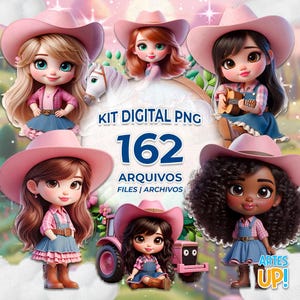 Pack clipart PNG de fille de ferme | Kit clipart 3D rose et mignon de fille de ferme