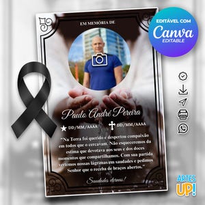 Modelo de cartão funerário para impressão | Modelo editável de cartão de oração fúnebre