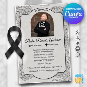 Modelo de cartão funerário para impressão | Modelo editável de cartão de oração fúnebre