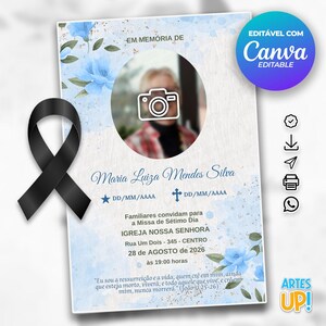 Modelo de cartão funerário para impressão | Modelo editável de cartão de oração fúnebre
