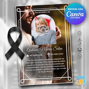Modelo de cartão funerário para impressão | Modelo editável de cartão de oração fúnebre