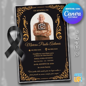 Modelo de cartão funerário para impressão | Modelo editável de cartão de oração fúnebre