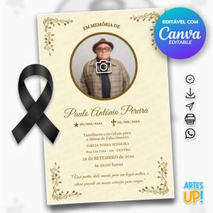 Modelo de cartão funerário para impressão | Modelo editável de cartão de oração fúnebre