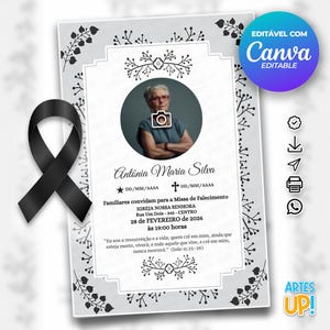 Modelo de cartão funerário para impressão | Modelo editável de cartão de oração fúnebre