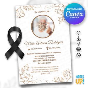 Modelo de cartão funerário para impressão | Modelo editável de cartão de oração fúnebre