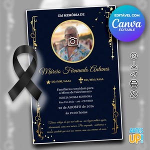 Modelo de cartão funerário para impressão | Modelo editável de cartão de oração fúnebre
