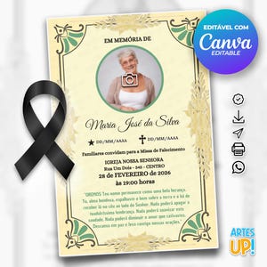 Modelo de cartão funerário para impressão | Modelo editável de cartão de oração fúnebre