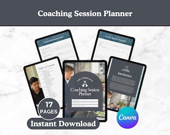 Modelo de Planejador de Sessões de Coaching Canva: Anotações para Clientes de Coaching de Vida (Download Digital)