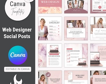 Modelli per social media per web designer: post di Instagram per la progettazione di siti web (download digitale modificabile da Canva)