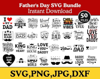 50 Vaderdag SVG-bundel: Dad Life png-ontwerp, digitaal citaat voor papa-clipart
