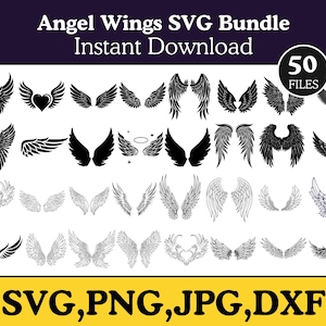50 Angel Wings Clip Art SVG Bundle: Creative Design for Cricut, Digital Downloadable PNG