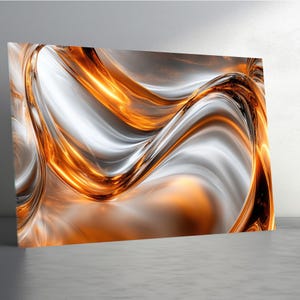Arte de pared de vidrio templado: abstracto 3D dorado, plateado y cromado, diseño moderno de vórtice metálico, arte de pared de olas extragrandes, panel de pared teñido