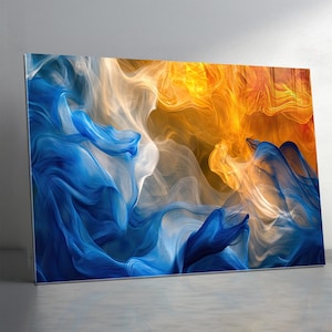 Colorful Tempered Glass Wall Art, Extra Large Stained Glass Panel, Modern Color Smoke Decor, Abstract Glass Wall Hanging Waves Glass Art
