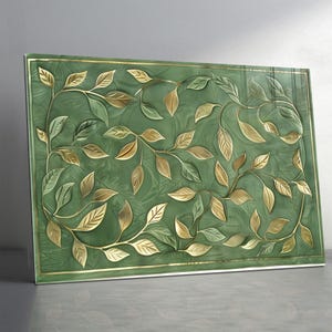 Green Leaves Tempered glass wall art Abstract, Extra Large Glass Wall Art, Glass Backsplash, Panoramic Wall Art-Stained Glass, Wall Decor