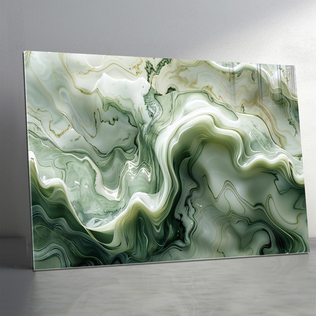 Green Marble Tempered Glass Wall Art – Abstract Gold Veins - Etsy