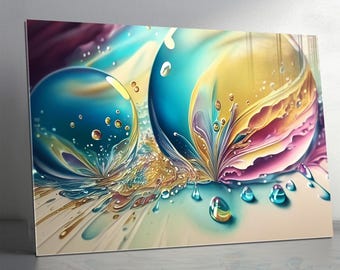 Tempered Glass Wall Art –Fluid Drop Abstract Design,Colorful Extra Large Wall Art, Panaromic Wall Decor, Tryptic Wall Art, Gift For