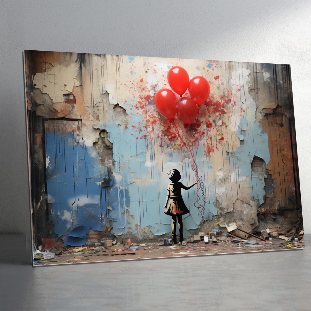 Banksy Girl With Balloons Tempered Glass Wall Art, Urban Street