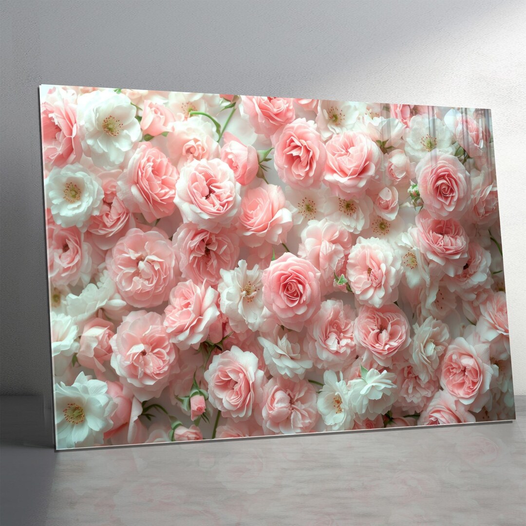 Pink Rose Wall Tempered Glass Art - Romantic Floral Nursery Decor Extra ...