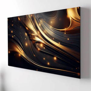 Black Gold Tempered glass wall art Abstract, Extra Large Glass Wall Art, Gold Glass Backsplash, Panoramic Wall Art-Stained Glass Panel