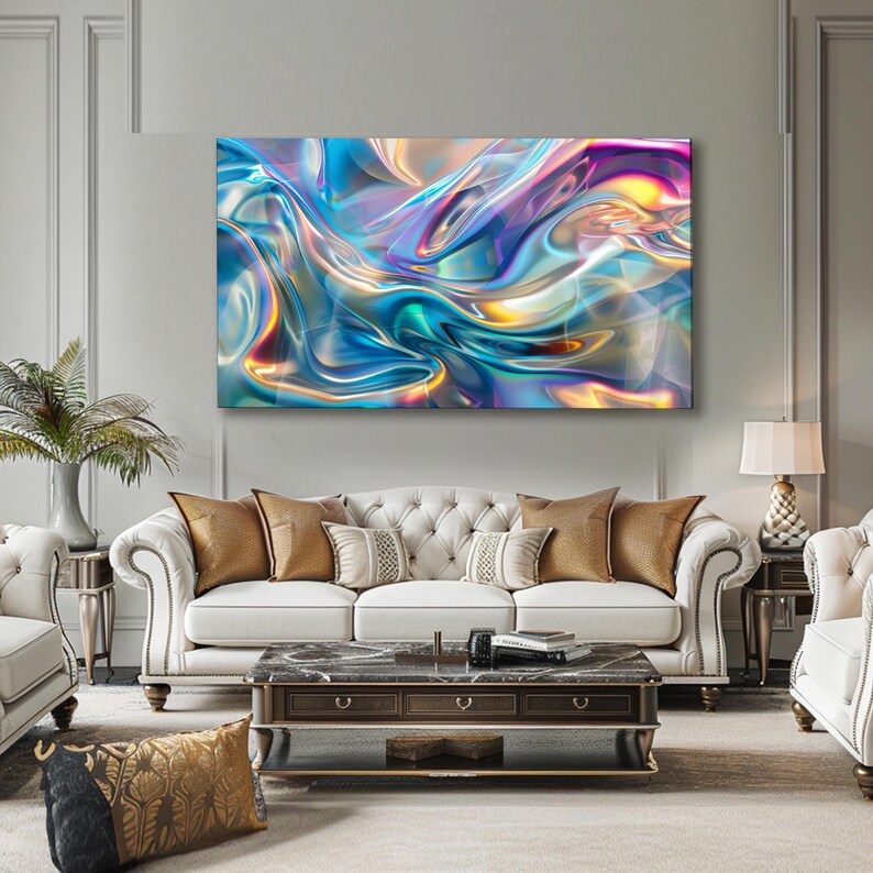 Tempered Glass Wall Art Colorful Abstract Design, Extra Large Chrome ...