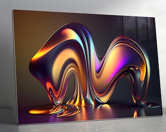 Tempered Glass Wall Art, Gold Purple Abstract Extra Large Wall Art, Metallic Panaromic Wall Decor, Luxury Glass Wall Art For The Living Room