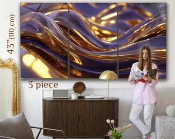 Tempered Glass Wall Art - Purple Gold Abstract Flow ,Waves Extra Large Wall Decor, Luxury Living Room Wall Decor FREE SHIPPING