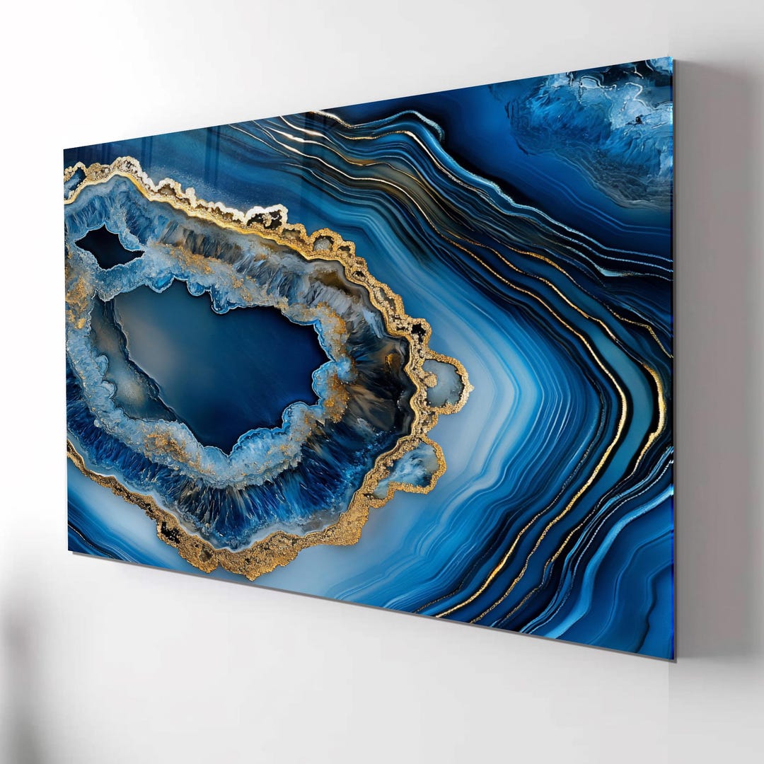 Geode Wall Art: Blue Agate Stone Effect (tempered Glass, Large Size) - Etsy