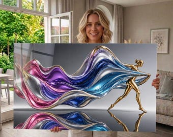 Arte de pared de vidrio templado, abstracto, aspecto 3D, estilo escultura moderna y colorida, arte de pared extragrande, decoración de pared panorámica, regalo para