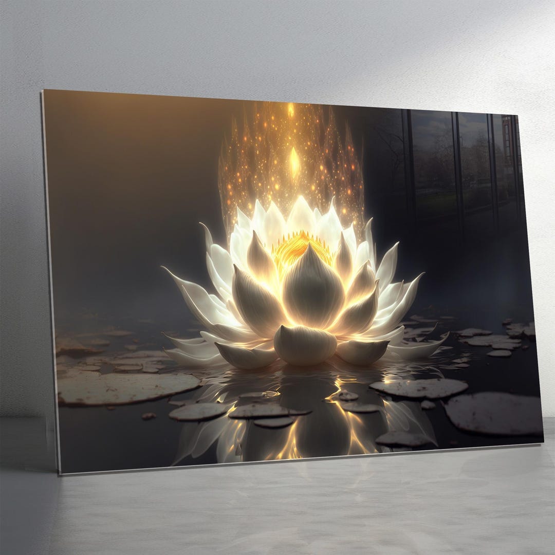 Lotus Flower Tempered Glass Wall Art, Abstract Zen Decor - Etsy