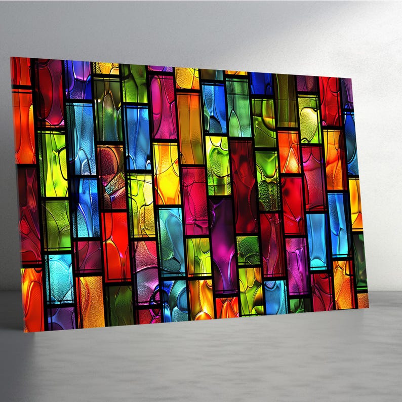 Colorful Mosaic Geometric Tempered Glass Wall Art - Luxury Abstract ...