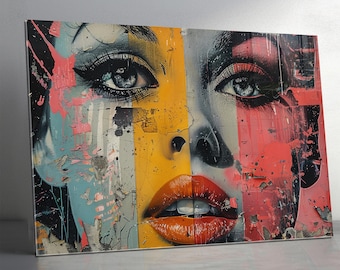 Abstract Girl Face Tempered glass wall art Banksy, Extra Large Glass Wall Art,Abstract Glass Backsplash, Panoramic Wall Art Stained Glass
