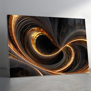 Golden Abstract Tempered glass wall art , Extra Large Glass Wall Art, Gold Glass Backsplash, Panoramic Wall Art-Stained Glass- Wall Decor