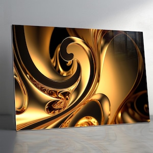 Gold Tempered glass wall art Abstract, Extra Large Glass Wall Art, Gold Glass Backsplash, Panoramic Wall Art-Stained Glass- Wall Decor