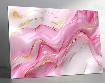 Tempered Glass Wall Art –Pink Gold Marble Luxury Abstract Decor,Extra Large Wall Art,Living Room Wall Art