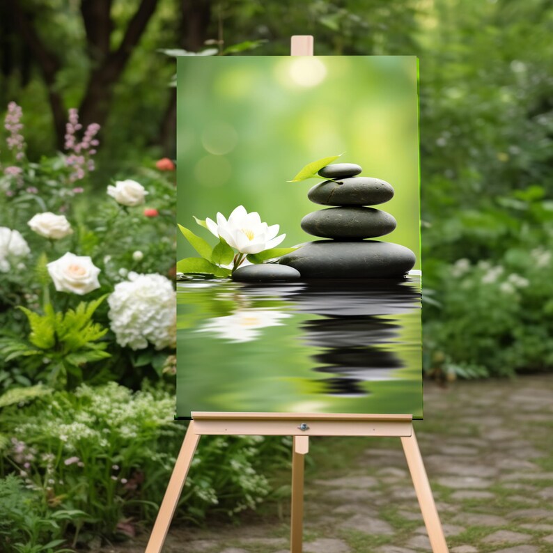 Tempered Glass Wall Art :green Zen Stones and Lotus -spa Wall Decor ...