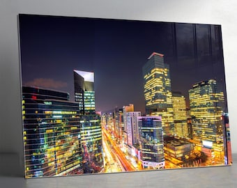 Tempered Glass Cityscape Wall Art – Panoramic Night View