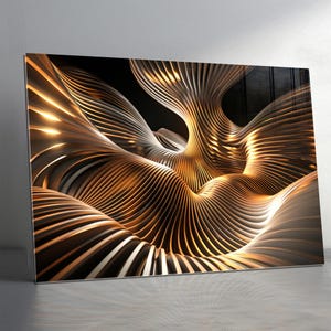 Golden Abstract Tempered glass wall art , Extra Large Glass Wall Art, Gold Glass Backsplash, Panoramic Wall Art-Stained Glass- Wall Decor