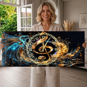 Tempered Glass Wall Clock Abstract Treble Clef Art, Extra Large Music Wall Decor
