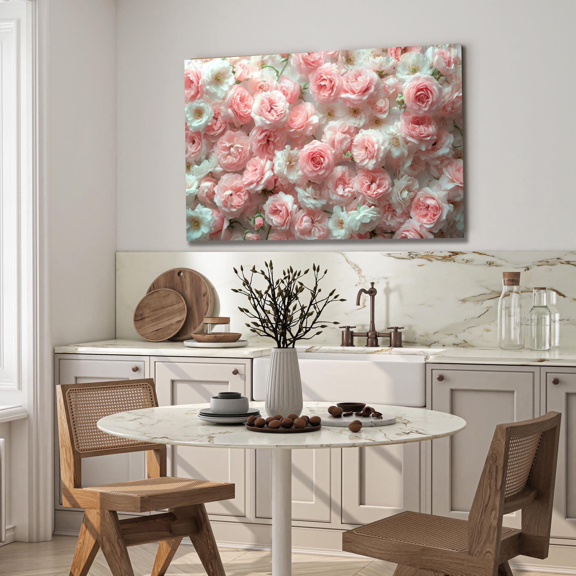 Pink Rose Wall Tempered Glass Art - Romantic Floral Nursery Decor Extra ...