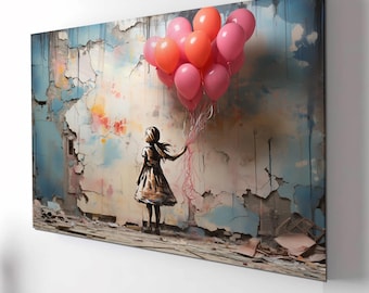 Tempered glass wall art Banksy Girl with Balloons , Extra Large Glass Wall Art, Balloons Glass Backsplash, Panoramic Wall Art-Stained Glass